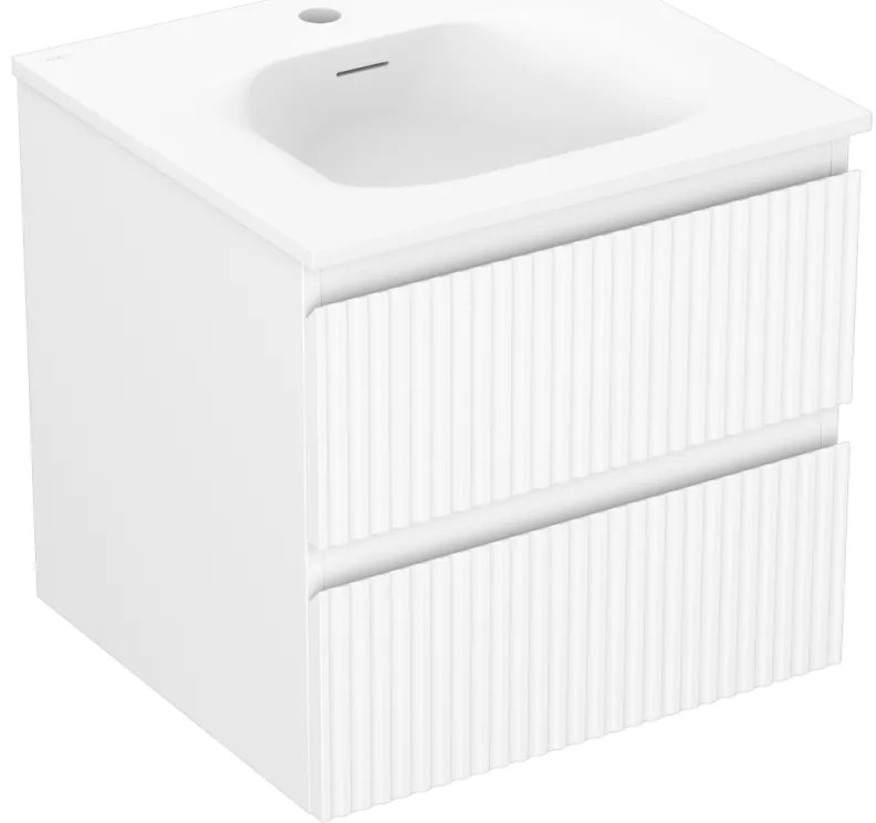 Mexen Rivel, kúpeľňová skrinka 50 cm s umývadlom Vela, 2 zásuvky, drážkovaná, biela matná, 91A20-05047-2-BFF01-W23M01