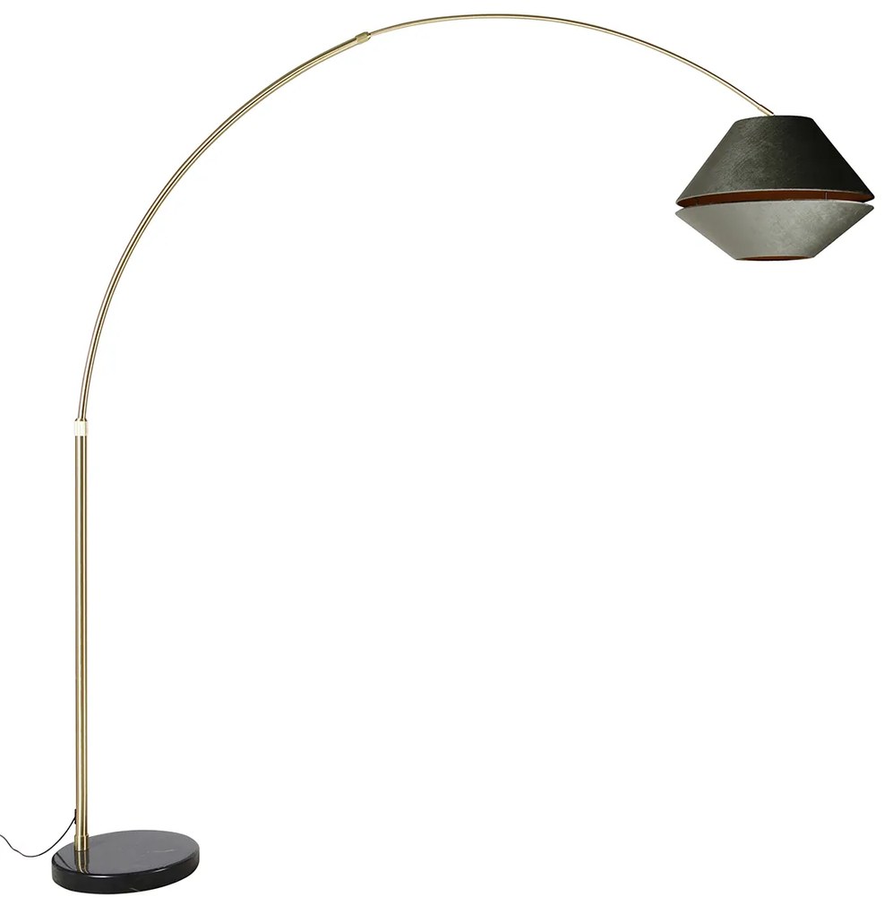 Mosadzná oblúková lampa s čiernym a dvojitým zamatovým tienidlom zelená - XXL