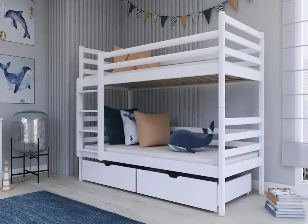 Detská poschodová posteľ z masívu borovice NINA so zásuvkami 200x90 cm -  prírodná | BIANO