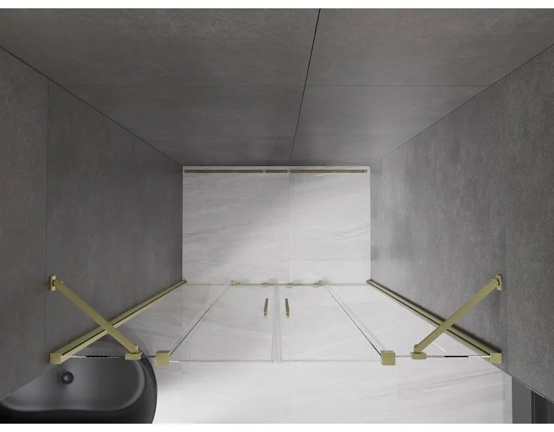 Mexen Velar Duo, posuvné dvere do otvoru 160x200 cm, 8mm číre sklo, zlatá matná, 871-160-000-02-55