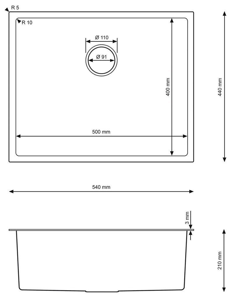Erga HD, 1-komorový oceľový drez 540x440x210 mm, oceľová, ERG-MLS-HD5444