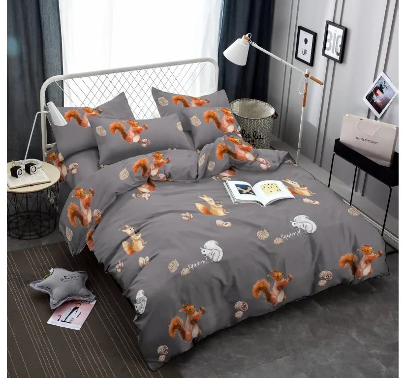 Obliečky z mikrovlákna VEVERIČKA sivé Rozmer obliečky: 70x90 cm, 140x200 cm