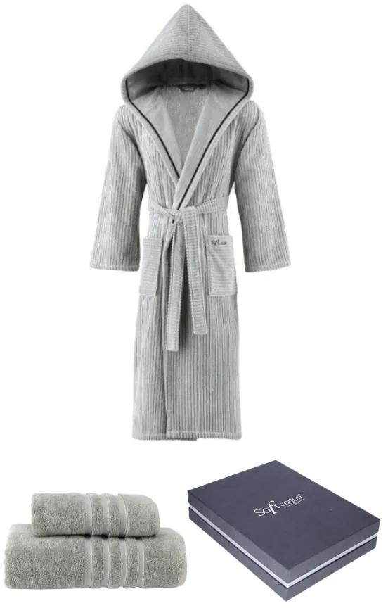 Soft Cotton Darčekové balenie županu, uteráku a osušky STRIPE Čierna antracit S + uterák + osušky + box
