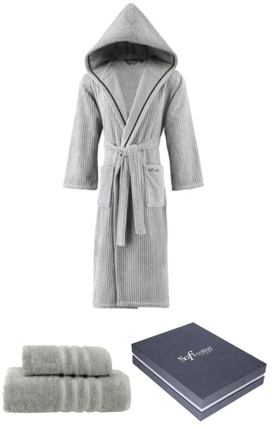 Soft Cotton Darčekové balenie županu, uteráku a osušky STRIPE Khaki L + uterák + osuška + box
