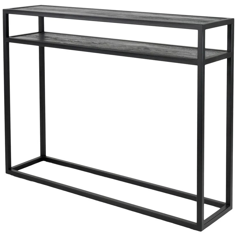 Čierny konzolový stolík s doskou z dubového dreva 30x120 cm Daniël – Spinder Design