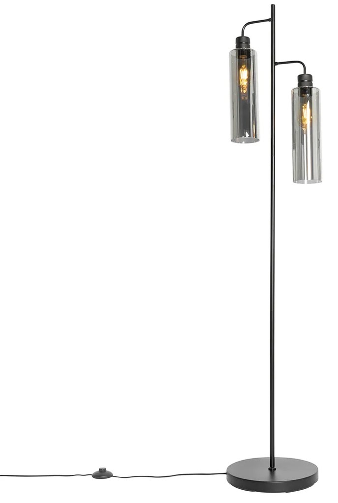 Moderná stojaca lampa čierna s dymovým sklom 2-svetlo - Stavelot