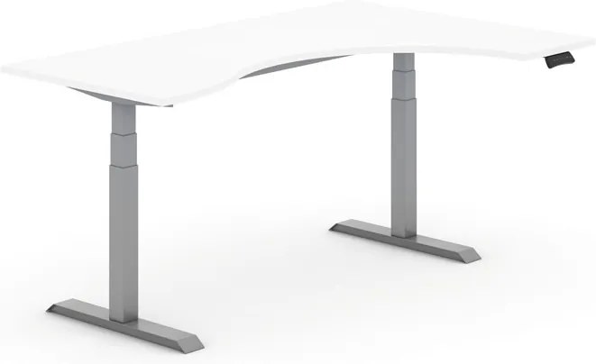 Výškovo nastaviteľný stôl, elektrický, ergonomický pravý, 1800 x 1200 mm, biela