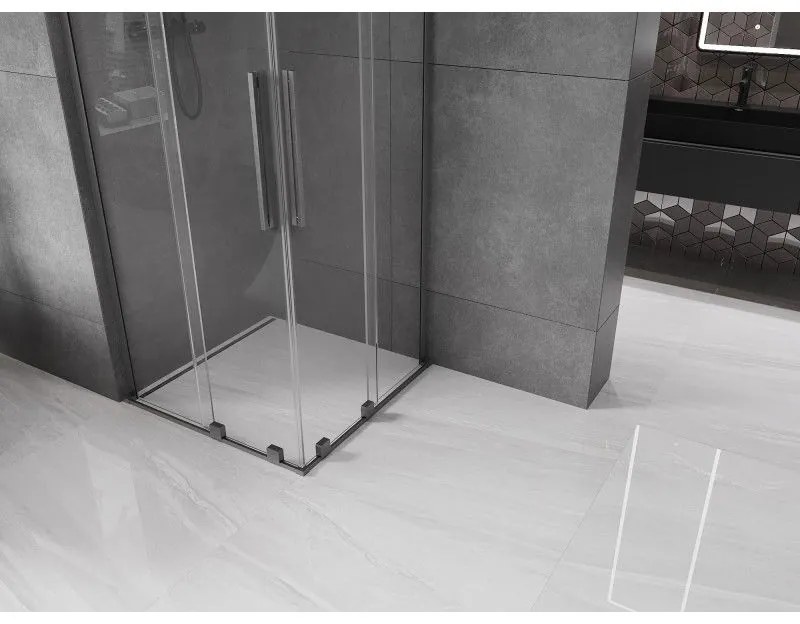 Mexen Velar L Duo, sprchový kút s posuvnými dverami 90 x 90 cm, 8mm číre sklo, grafit brúsený, 871-090-090-02-03-66