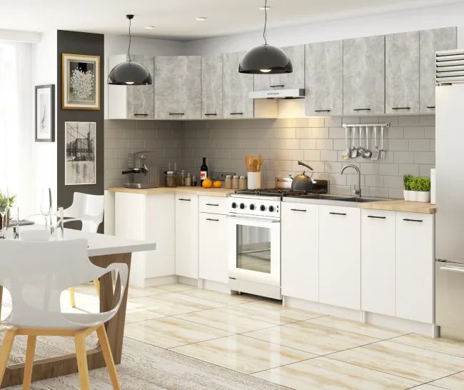 Rohová horná kuchynská skrinka OLIWIA W60/60N H580 biela / betón