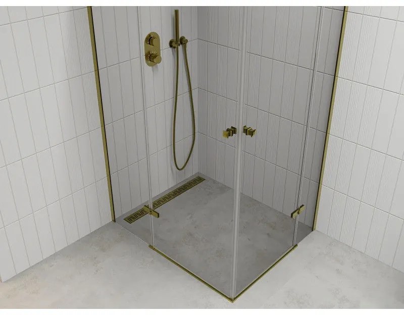 Mexen Roma Duo, sprchovací kút 80 (dvere) x 70 (dvere) cm, 6mm číre sklo, zlatý profil, 854-080-070-50-00-02