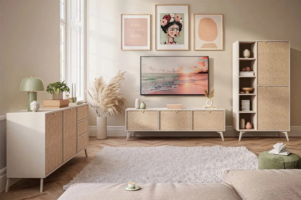 TV STOLÍK FONDY JEDLIČKA SCANDI + PIESKOVO BÉŽOVÁ 158 cm