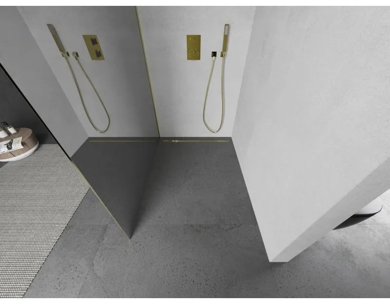 Mexen Kioto sprchová zástena 100x200 cm 8 mm, zlatý profil, sklo efekt zrkadla, 800-100-101-50-50