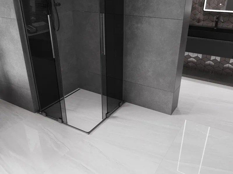 Mexen Velar L Duo, sprchový kút s posuvnými dverami 90 x 90 cm, 8mm šedé sklo, brúsený grafit, 871-090-090-02-43-66