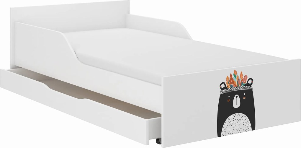 Wooden Toys Detská posteľ PUFI 180x90 MEDVEDÍK ČIERO-BIELY