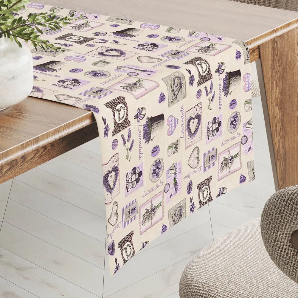 Biante Bavlnený behúň na stôl Sandra SA-479 Levandule na krémovom 45x120 cm