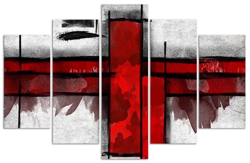 Obraz na plátně pětidílný Abstraktní bílá červená - 100x70 cm