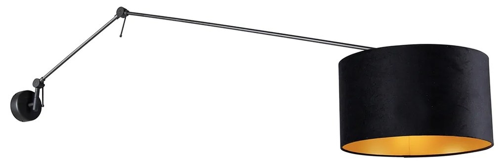 Nástenná lampa čierna s čiernym zamatovým tienidlom 35 cm nastaviteľná - Blitz