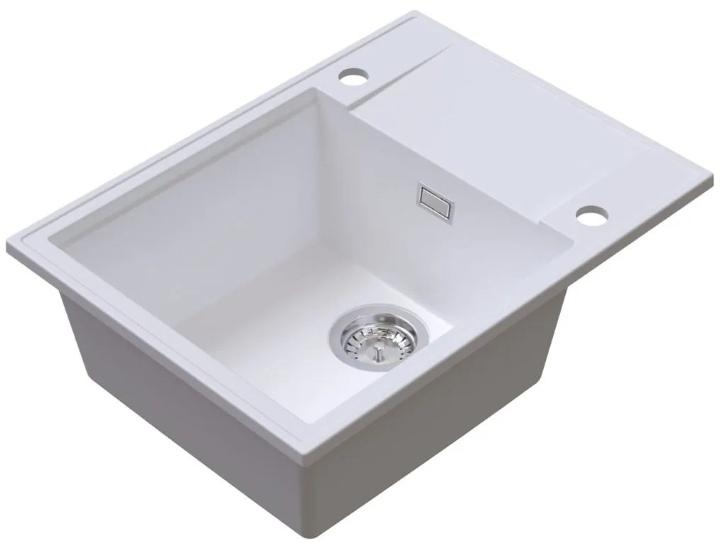 Sink Quality Sink55, kuchynský granitový drez 620x460x215 mm + chrómový sifón, biela, SKQ-SINK.W.1KKO.X