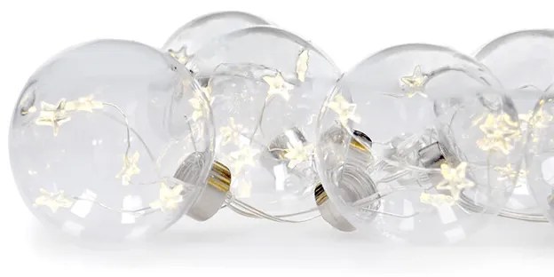 Solight 1V229 LED dekorácia, 6ks vianočných gulí s hviezdami, 30LED, veľ. 6cm, 3xAA, priehľadná/zlatá