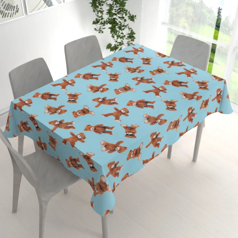 Biante Detský bavlnený obdĺžnikový obrus Sandra SA-724 Plyšové medvedíky na modrom 140x220 cm