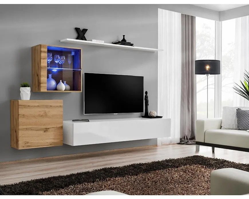Obývacia stena Switch XV Sklo +LED wotan / biela