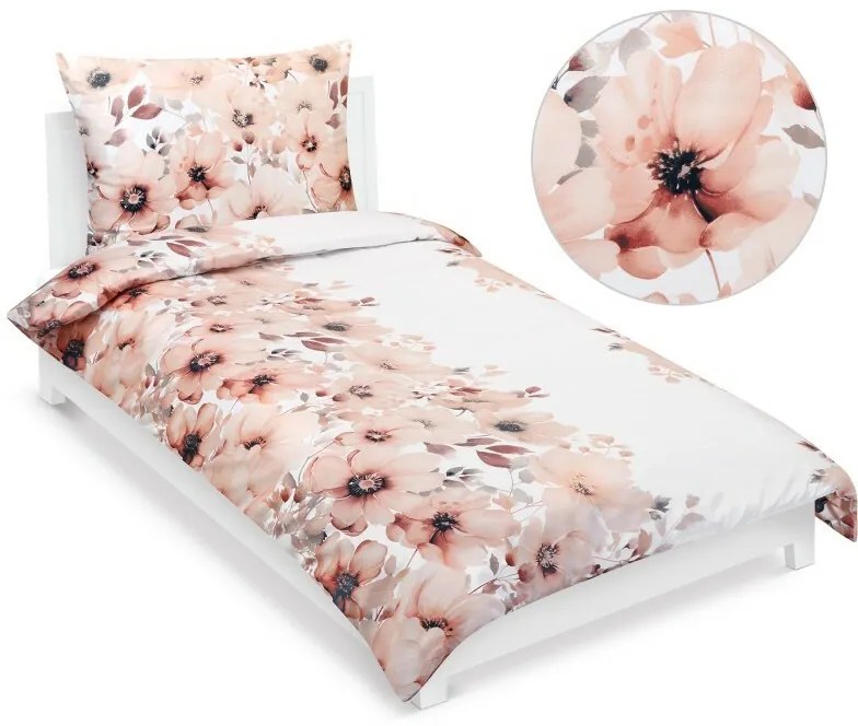 Bellatex Saténová posteľná bielizeň Flower salmon, 140 x 200 cm, 70 x 90 cm, 140 x 200 cm, 70 x 90 cm