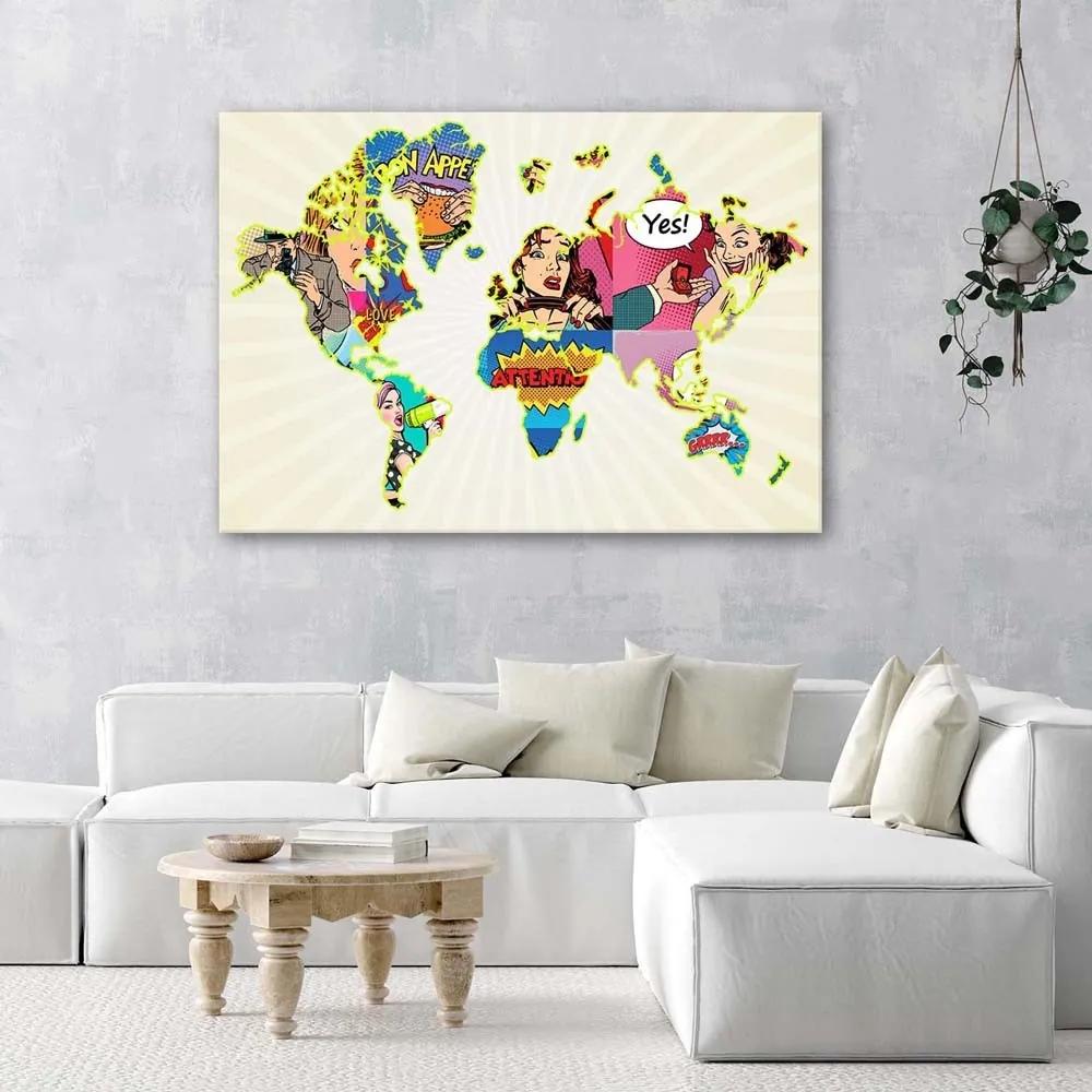 Obraz na plátně Mapa světa pop-artu - 60x40 cm