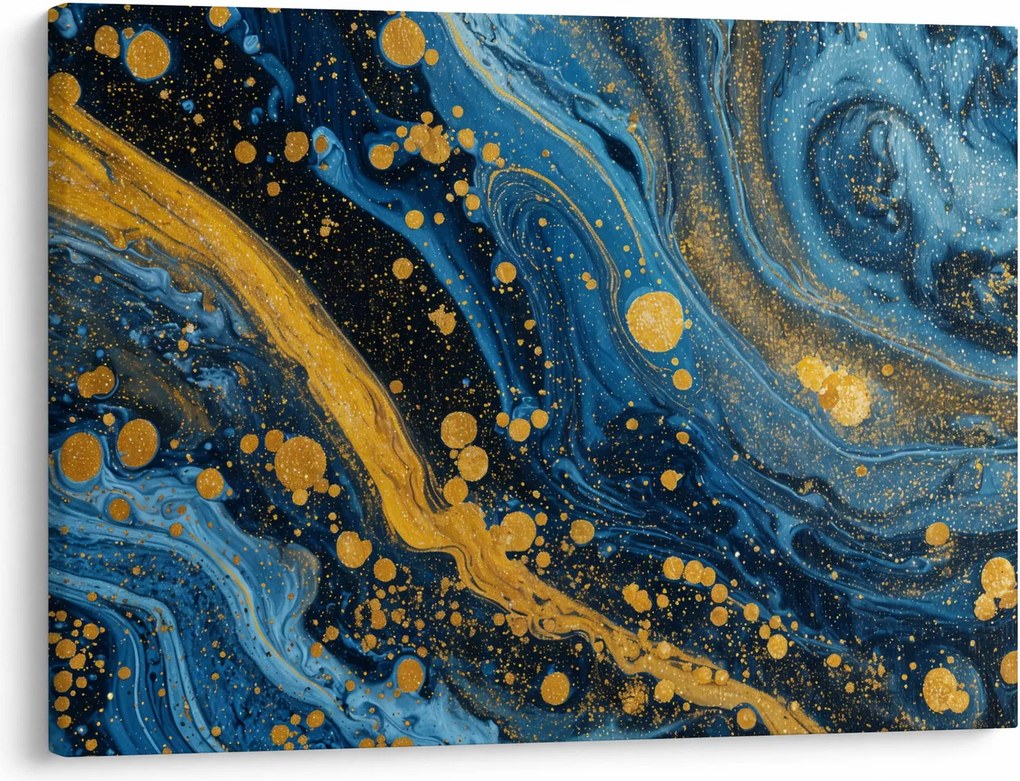 Obraz - Modrá abstrakcia so zlatom (70x50 cm)