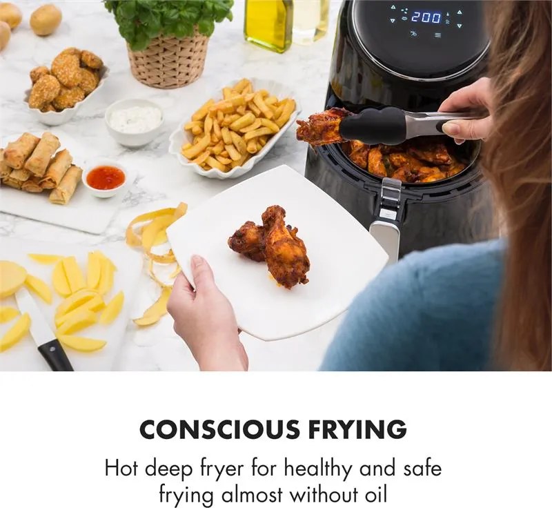 Klarstein AirVital, teplovzdušná fritéza, 1300 W, 2,5 l, nepriľnavý povrch CeraPlus, dotykové ovládanie, čierna