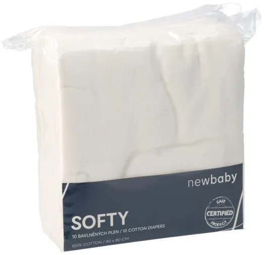 NEW BABY Látkové bavlnené plienky New Baby Softy 80 x 80 cm 10 ks biele