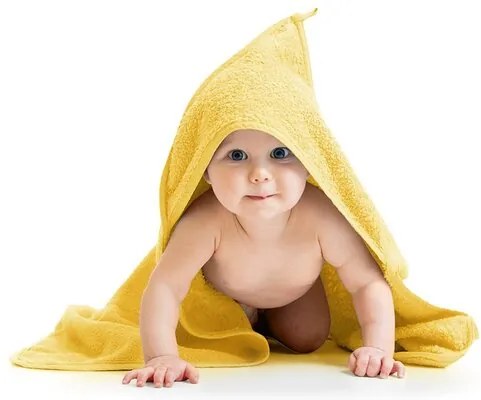 Bellatex Osuška pre bábätká s kapucňou žltá, 80 x 80 cm