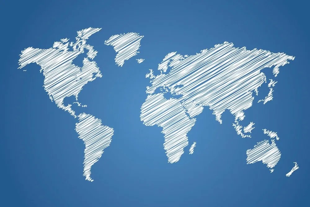 Tapeta šrafovaná mapa sveta na modrom pozadí - 150x100