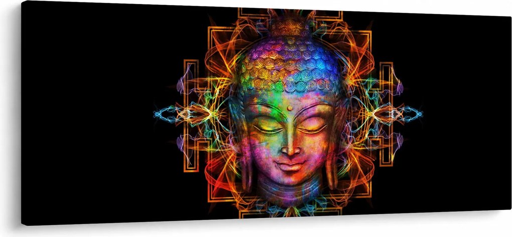 Obraz - Busta Budhu v neónových farbách (120x50 cm)