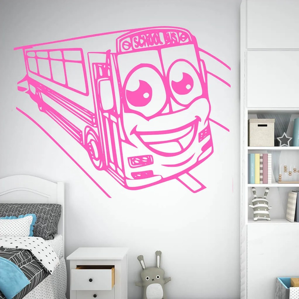 Veselá Stena Samolepka School bus Farba: fialová, Veľkosť: 100 x 77 cm