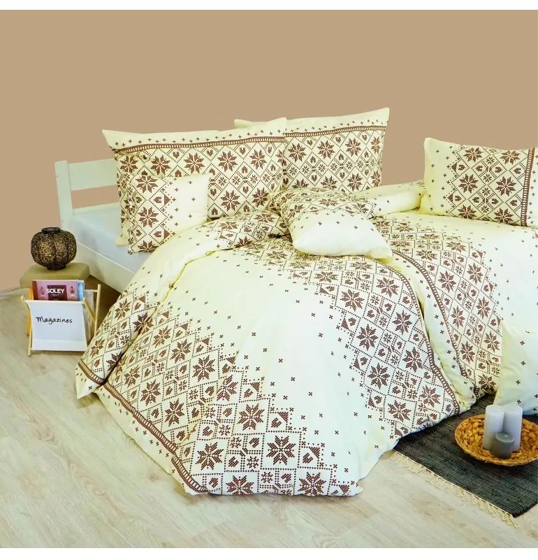 Obliečky bavlnené Etno krémovo-hnedé EMI, Štandardný set jednolôžko obsahuje 1x 140x200 + 1x 70x90