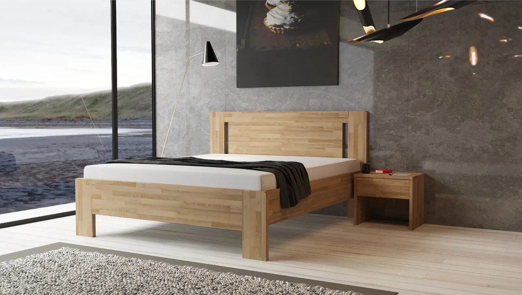 Texpol LÍVIA V - masívna dubová posteľ s vertikálne deleným čelom 90 x 200 cm, dub masív