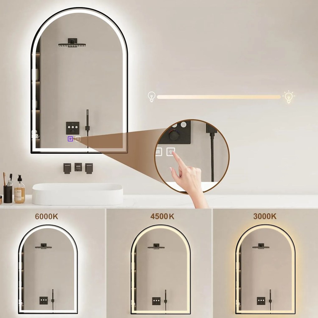 Tutumi Tutumi, LED zrkadlo 60x100cm s čiernym rámom, HOM-06504