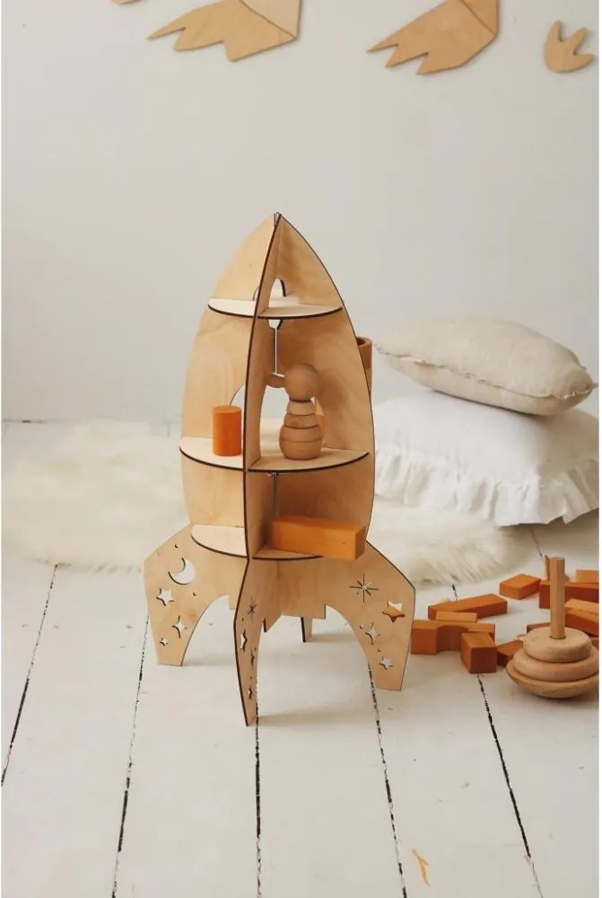 Raketová polica do detskej izby – drevená dekorácia na samomontáž 60x35 cm