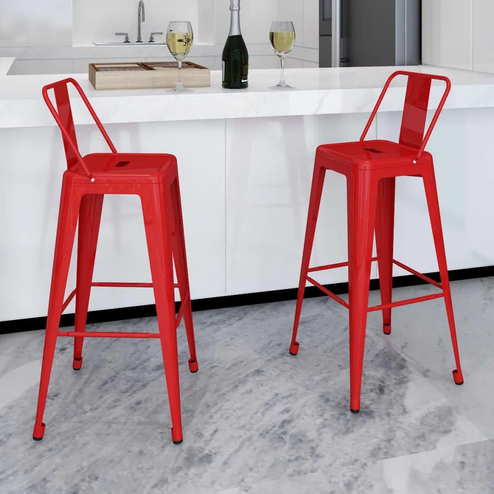 vidaXL Barové stoličky 2 ks, červené, oceľ