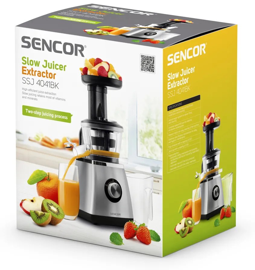 Sencor SSJ 4041BK Šnekový odšťavovač, strieborná,