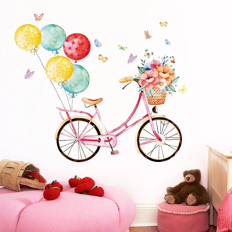 PIPPER | Samolepka na stenu "Bicykel s balónmi" 86x100 cm