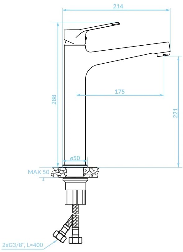 Kuchinox Atez, vysoká umývadlová batéria h-288 + odtoková zátka ClickClack, chrómová, LAV-BTK_02NA