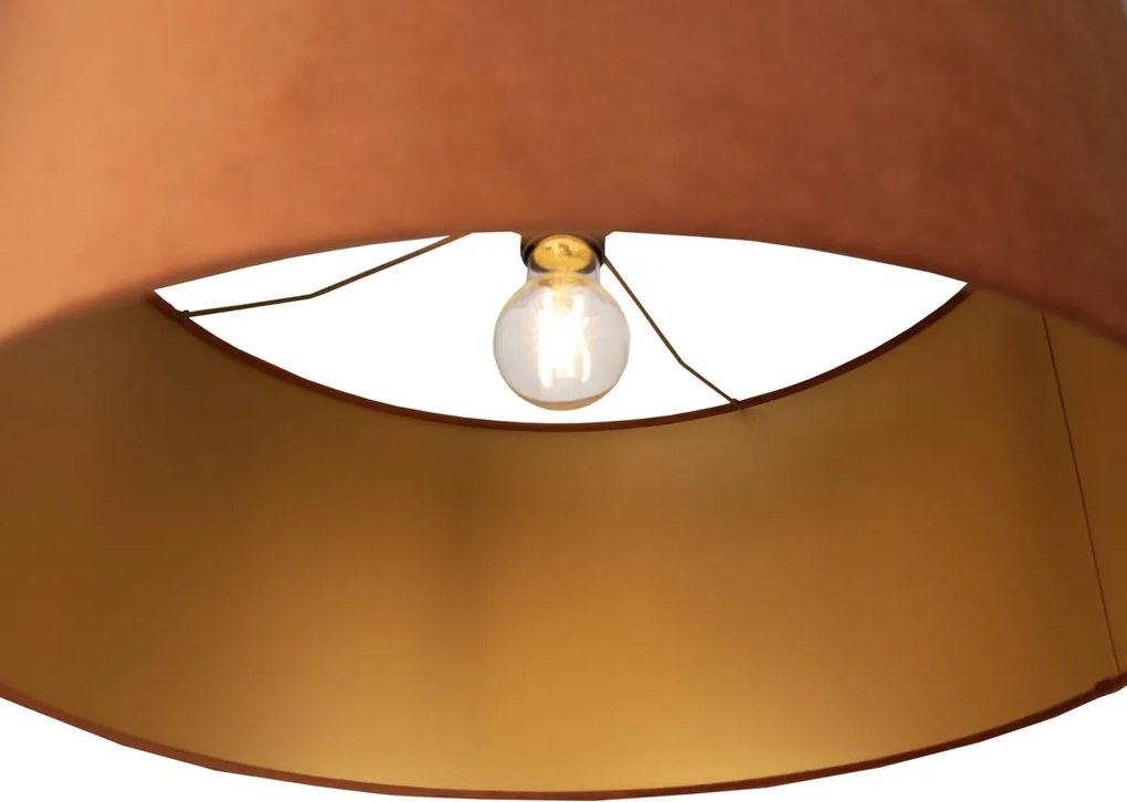 Oceľová stojaca lampa s oranžovým tienidlom a zlatým interiérom 50 cm - XXL