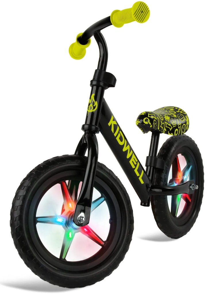 Kidwell Rebel LED balančný bicykel pre deti – LED ráfiky, EVA kolesá 28 cm, bez batérií