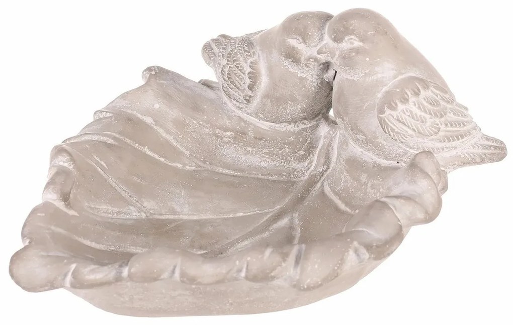 Betónové napájadlo pre vtáčiky List, sivá, 21 x 17 x 9 cm