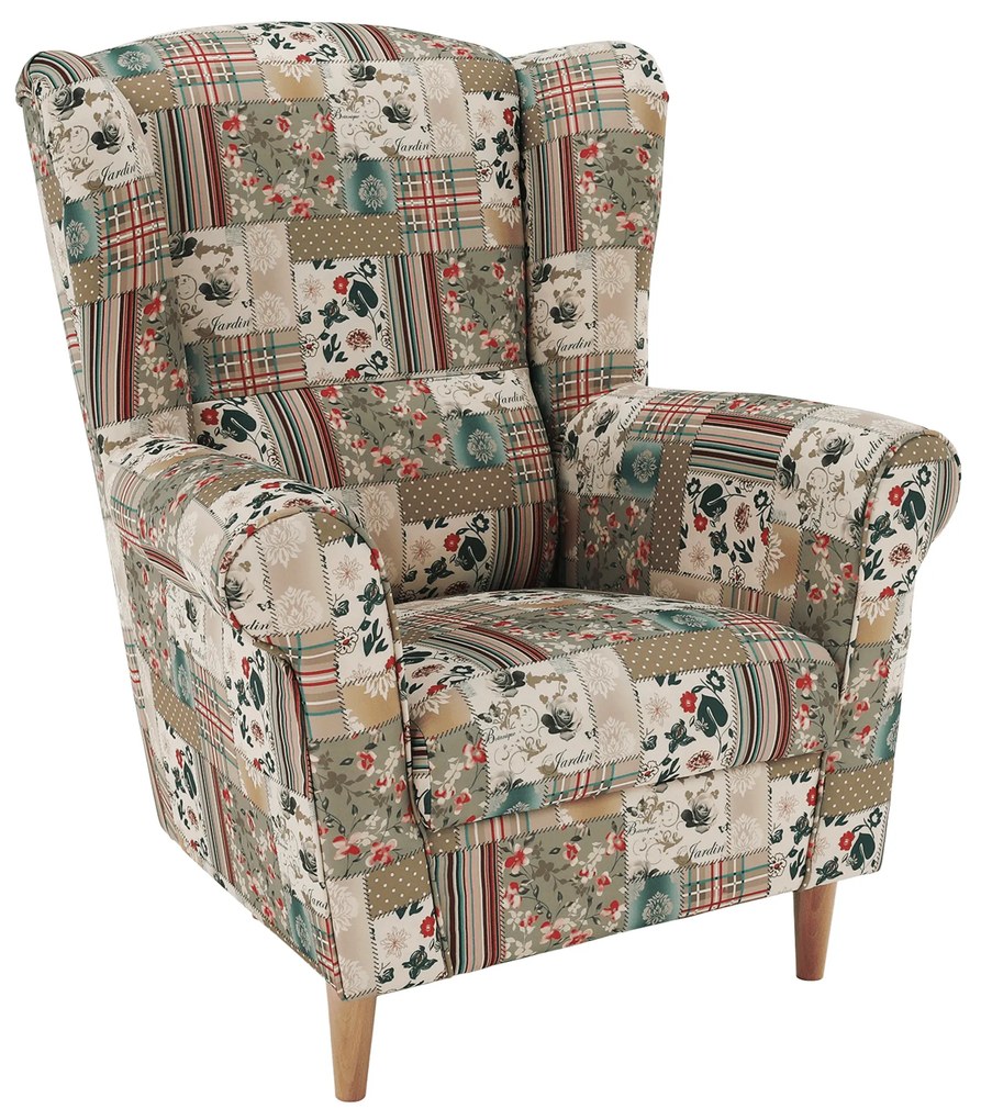 Kreslo ušiak, látka patchwork viorica 1, CHARLOT