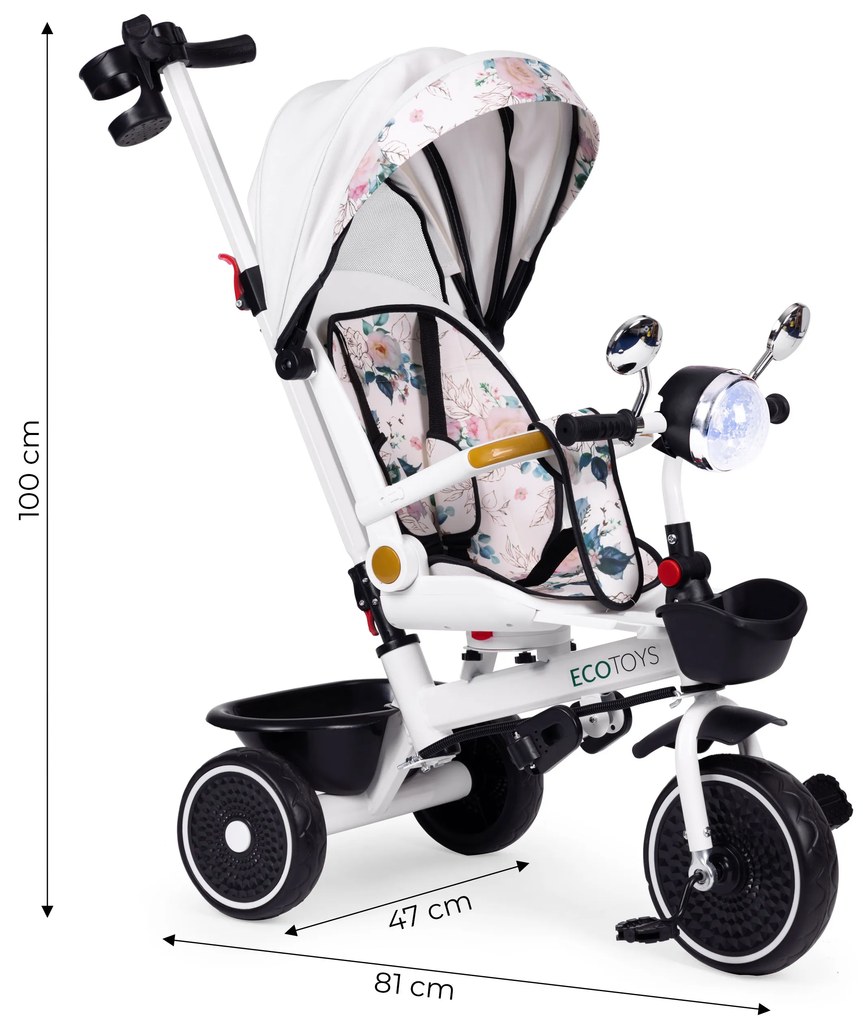 Detská trojkolka s otočným sedadlom a strieškou biela ECOTOYS