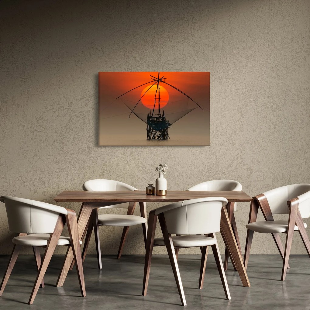 Obraz - Východ slnka, jazero Pakpra (90x60 cm)