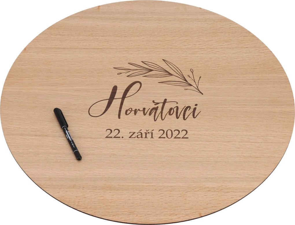 ČistéDrevo Drevená svadobná ceduľa na podpisy dub - listy