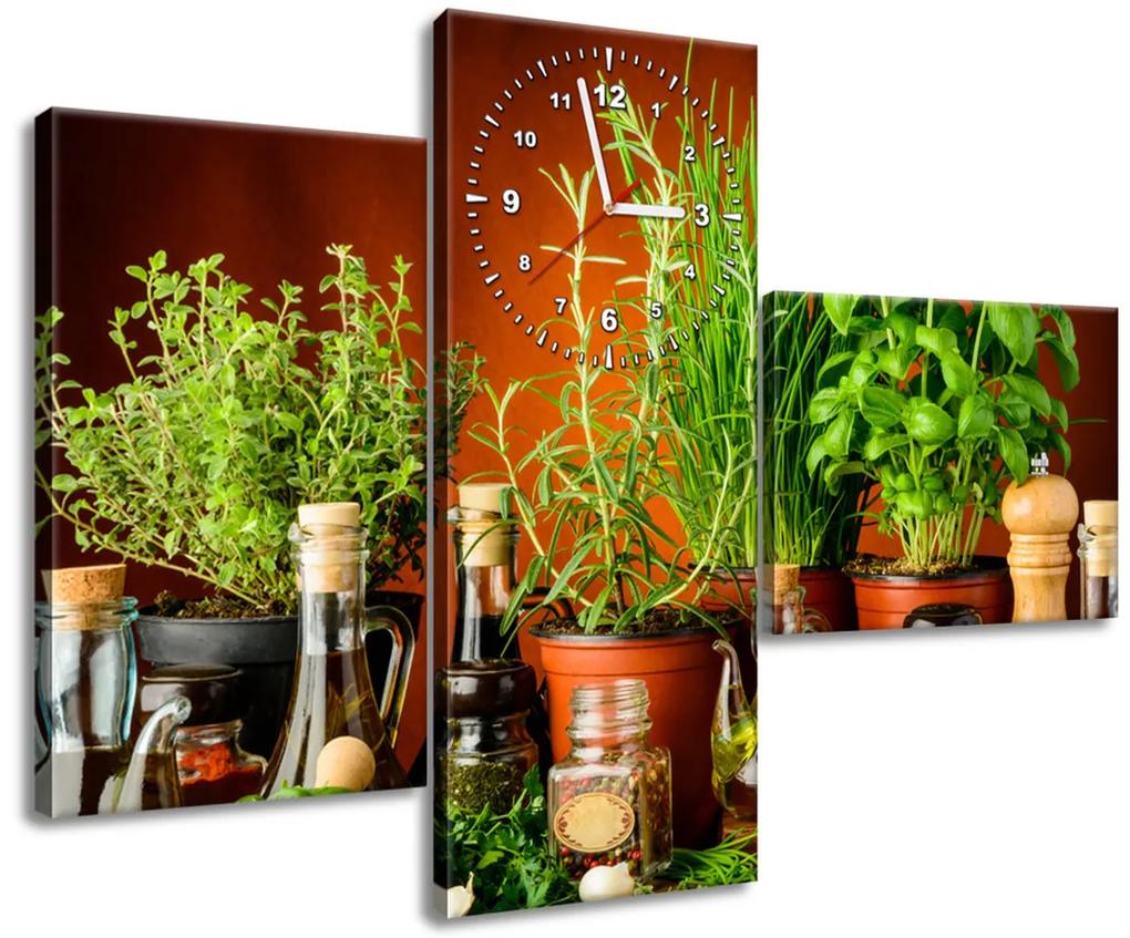Gario Obraz s hodinami Zeleninové prísady - 3 dielny Rozmery: 90 x 70 cm